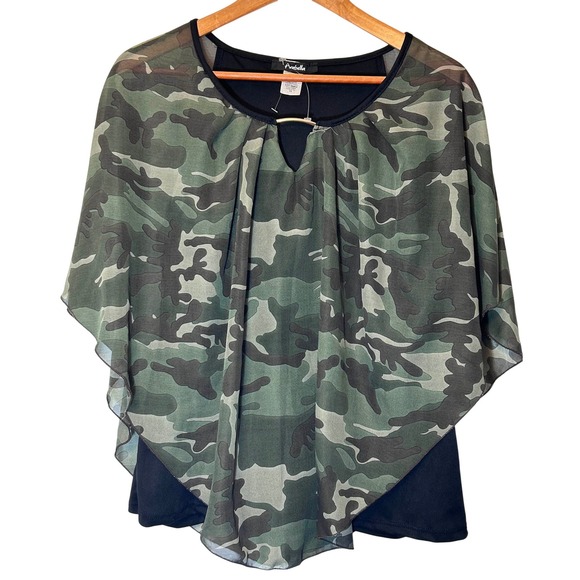 Arabella Tops - Arabella Women's 1X Camo and Black Blouse Tank / Shawl All in One New!‎